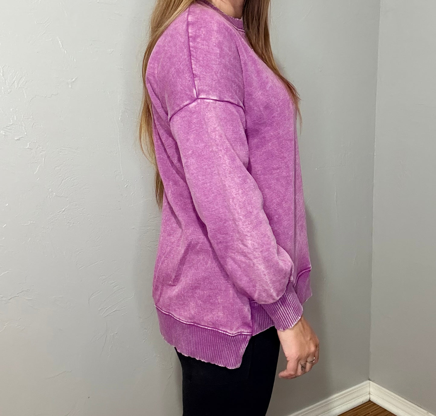 Acid Wash Fleece Hi-Low Pullover