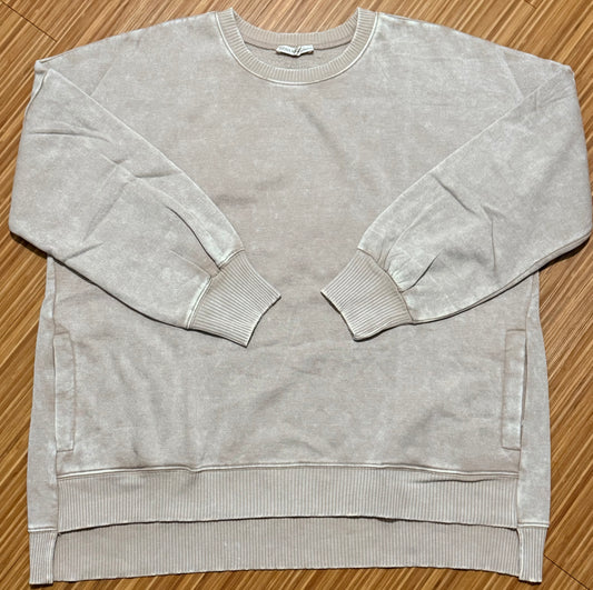 Plus Acid Wash Fleece Hi-Low Pullover-Ash Mocha