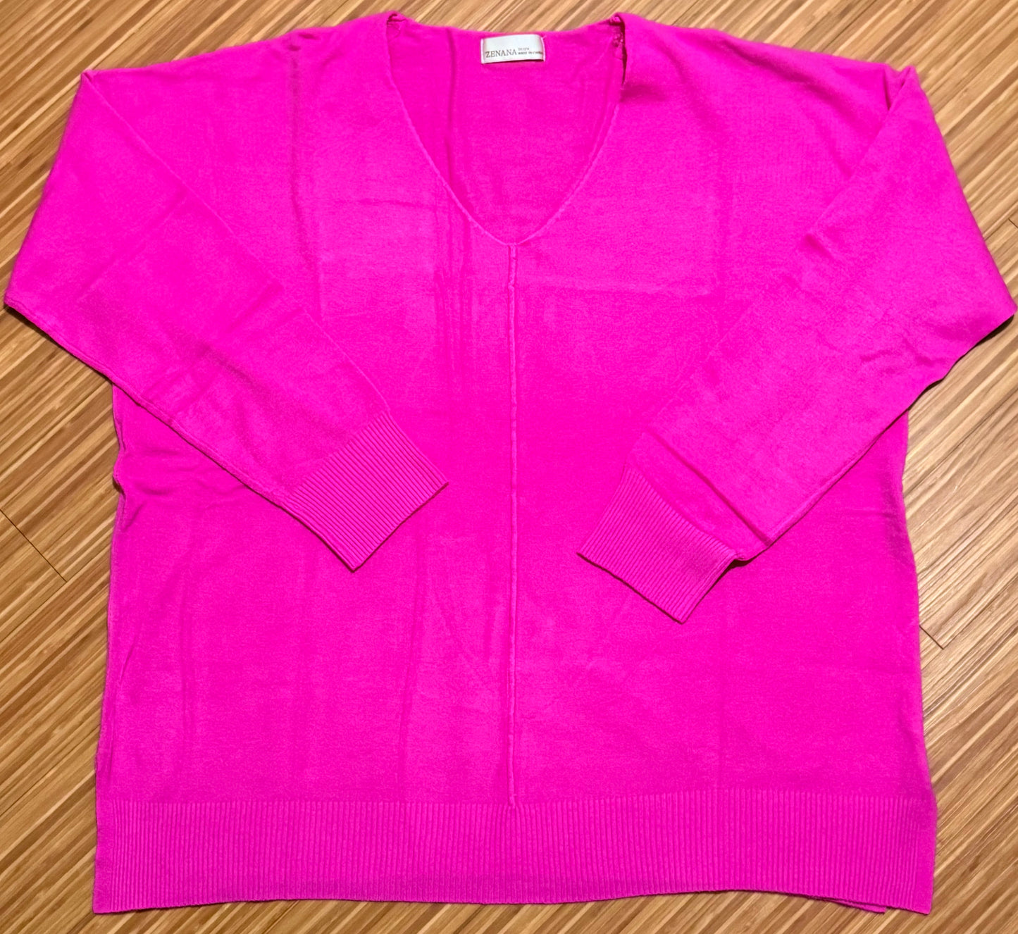 Plus Front Seam Sweater-Hot Pink